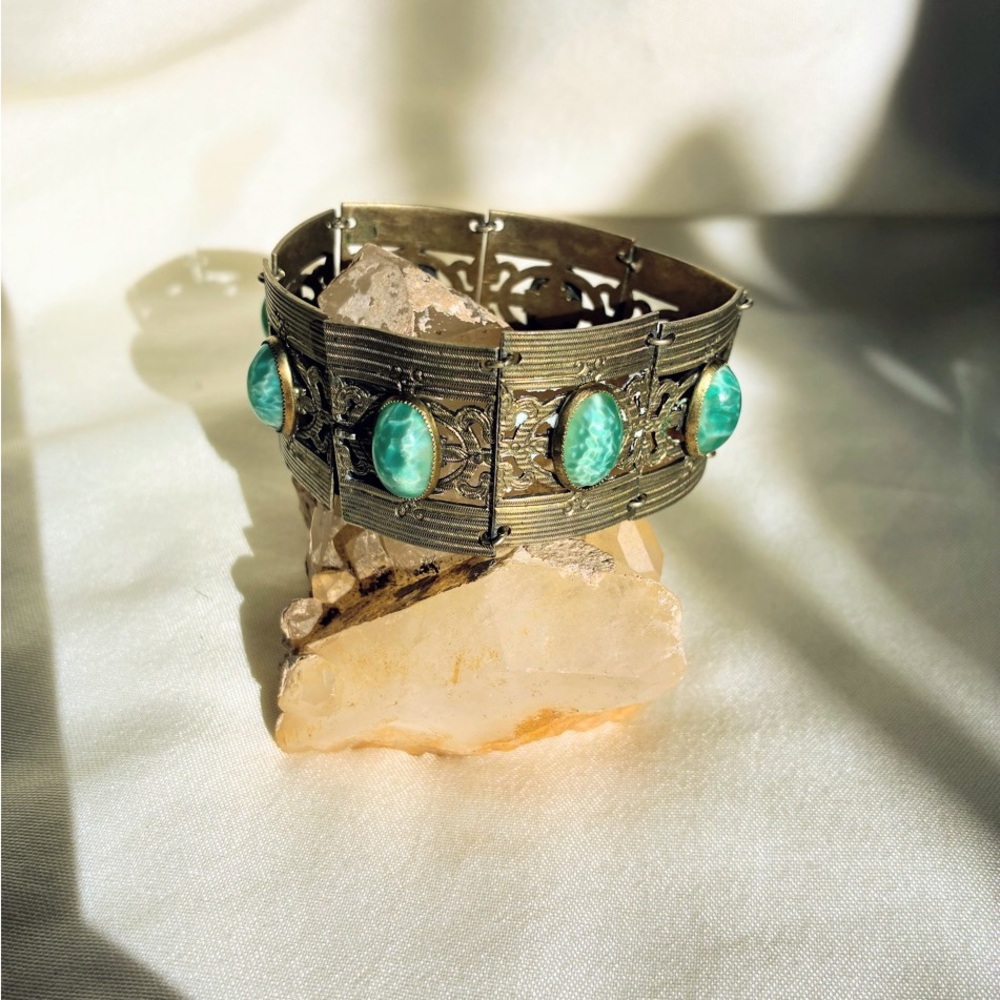 Vintage bracelet in ethnic style with glass cabochons "turquoise" filigree #boho